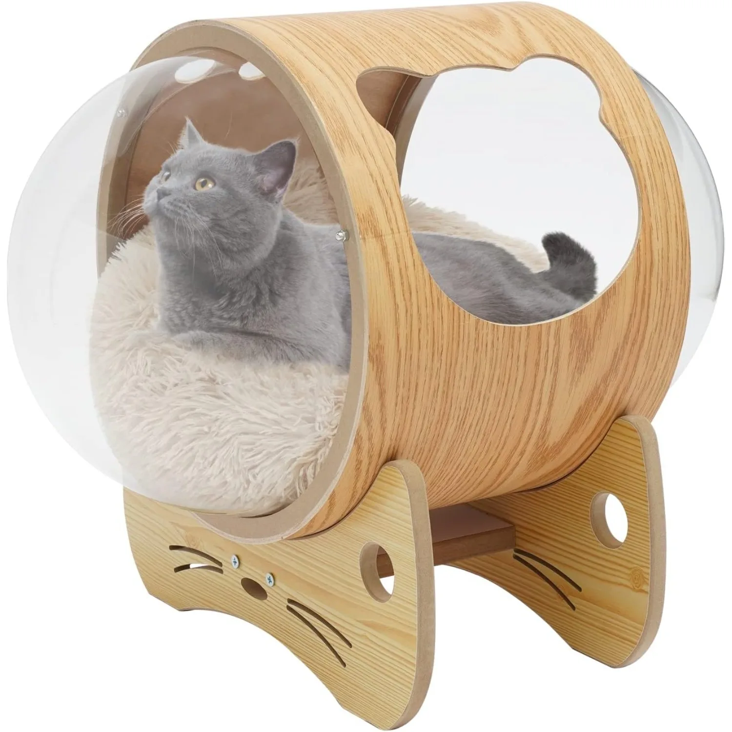 Luxury Cat Bed with Wooden Frame and Clear Acrylic Dome, 3.9" Thick Cushion, Ventilated Design, Supports Pets up to 18.7 lb
