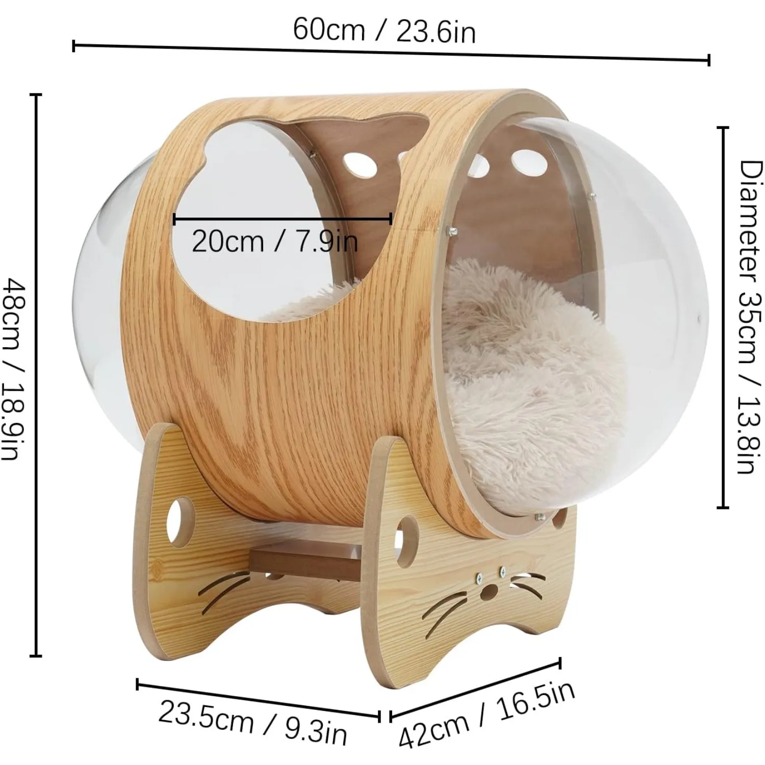 Luxury Cat Bed with Wooden Frame and Clear Acrylic Dome, 3.9" Thick Cushion, Ventilated Design, Supports Pets up to 18.7 lb - Image 2